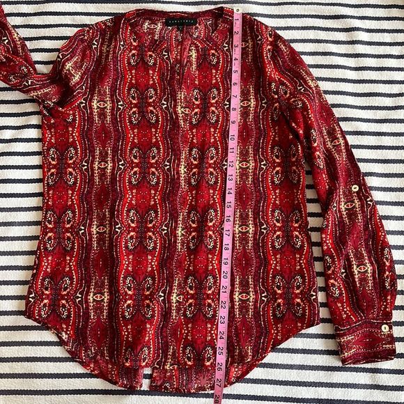 Sanctuary x Anthropologie Red Bohemian Print Button Down Blouse Small - Picture 8 of 13